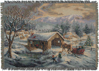 Village Covered Bridge Tapestry Throw