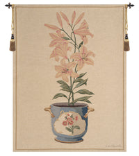 Pink Amaryllis European Tapestry by Fabrice de Villeneuve