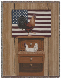 Americana Rooster and Hen Tapestry Throw