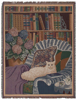 Cat In The Library Tapestry Throw