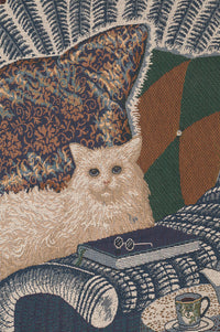 Cat In The Library Tapestry Throw