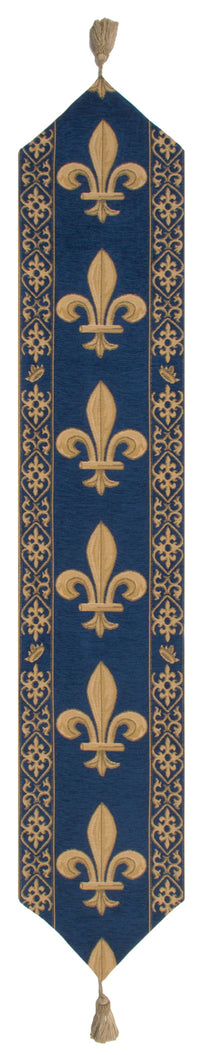 Fleur De Lys Blue V European Table Runner