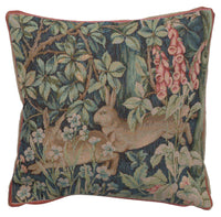 Two Hares In A Forest Small French Tapestry Cushion