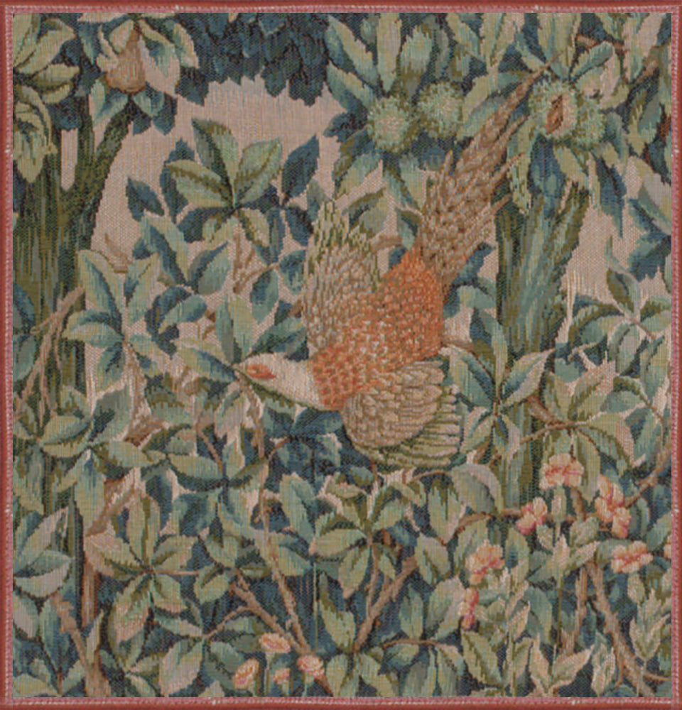 A Pheasant In A Forest Small French Tapestry Cushion by William Morris