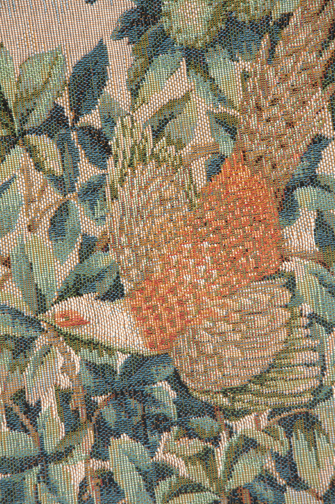 A Pheasant In A Forest Small French Tapestry Cushion by William Morris