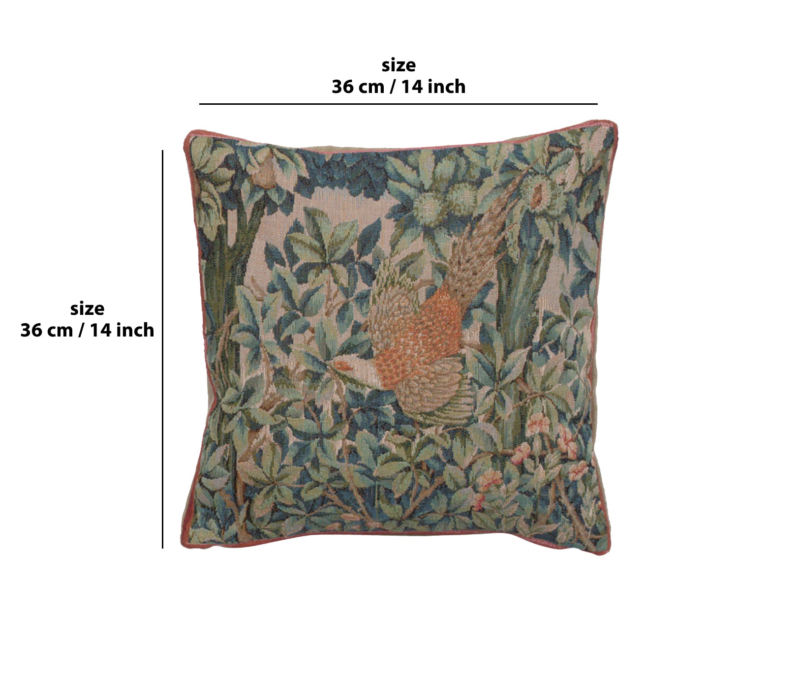 A Pheasant In A Forest Small French Tapestry Cushion by William Morris