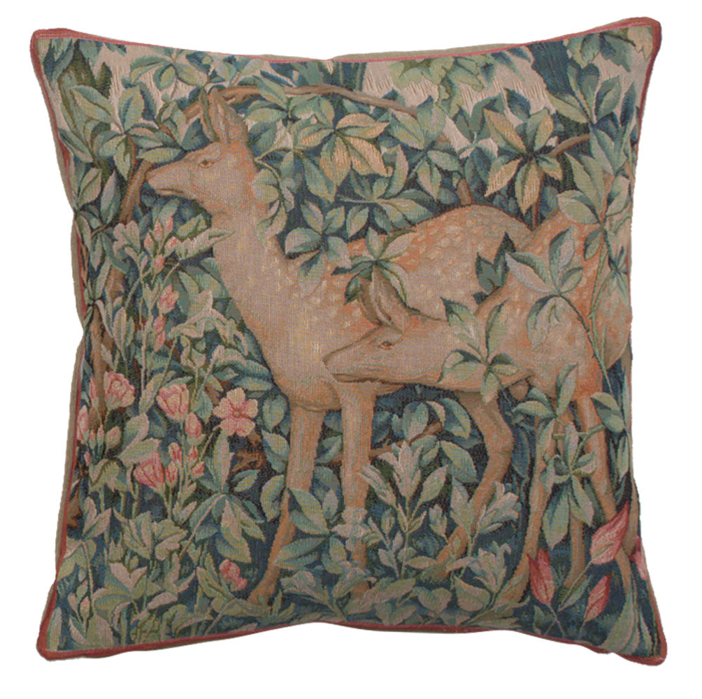 Two Does In A Forest Large French Tapestry Cushion by William Morris