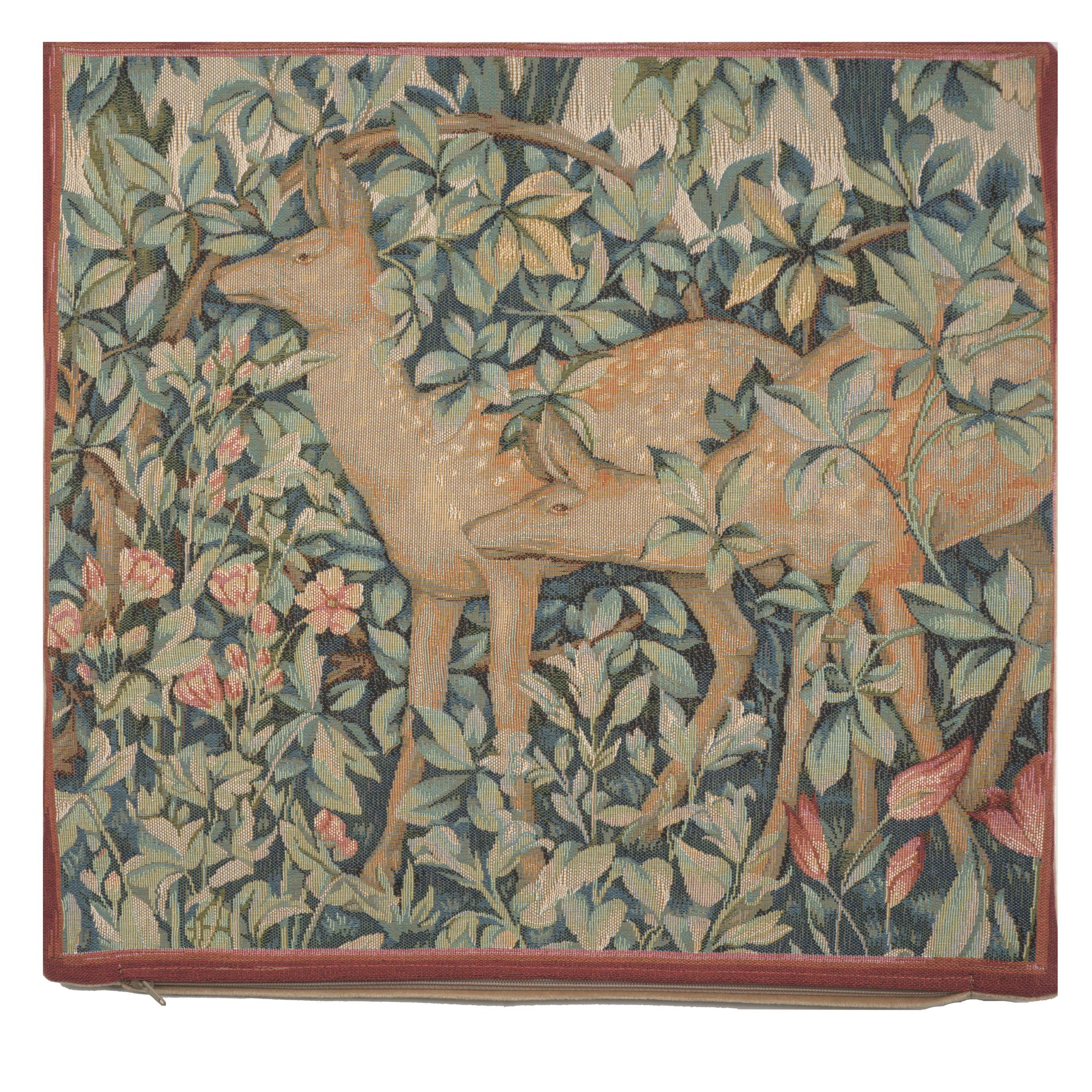 Two Does In A Forest Large French Tapestry Cushion by William Morris