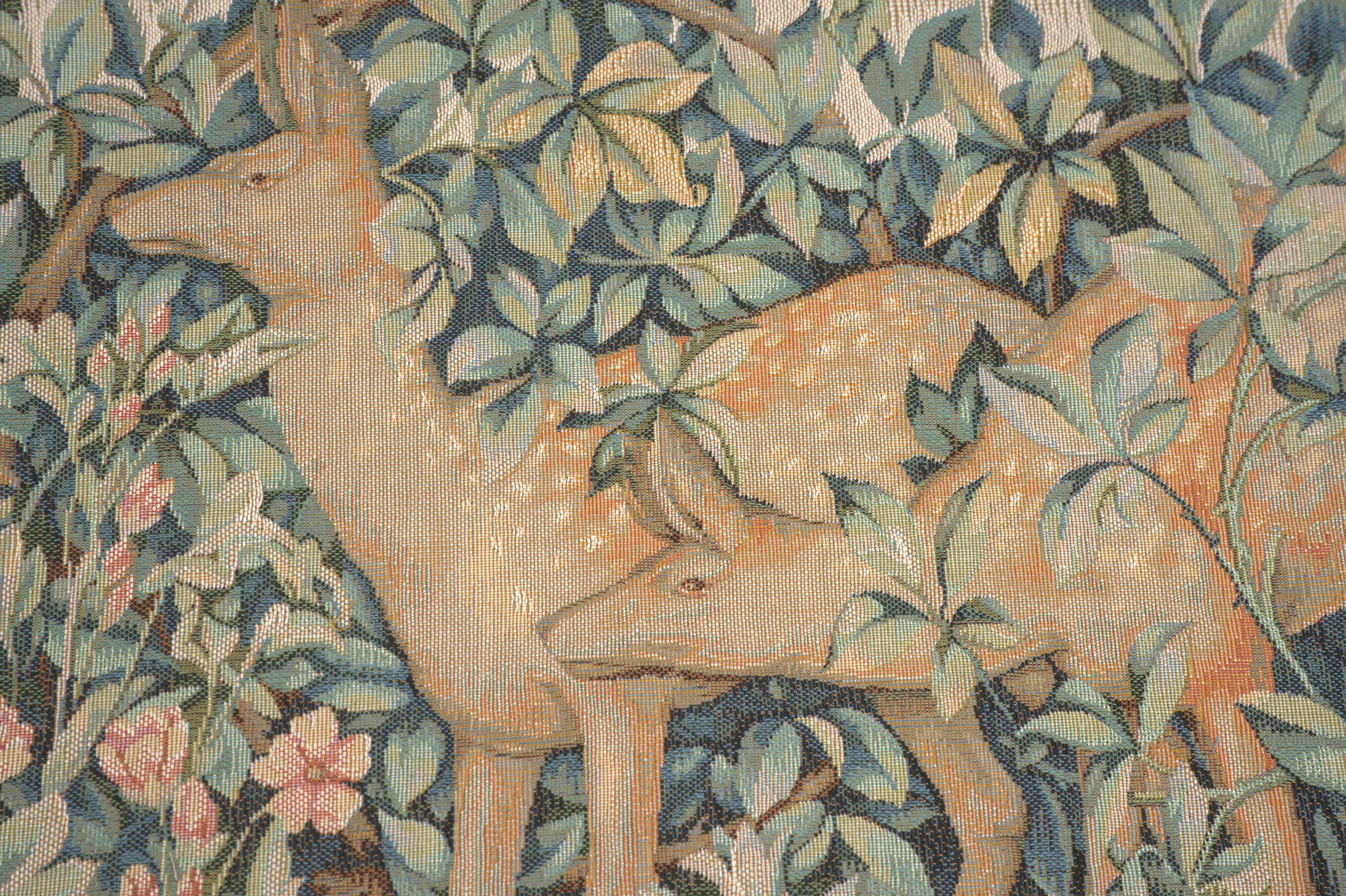 Two Does In A Forest Large French Tapestry Cushion by William Morris