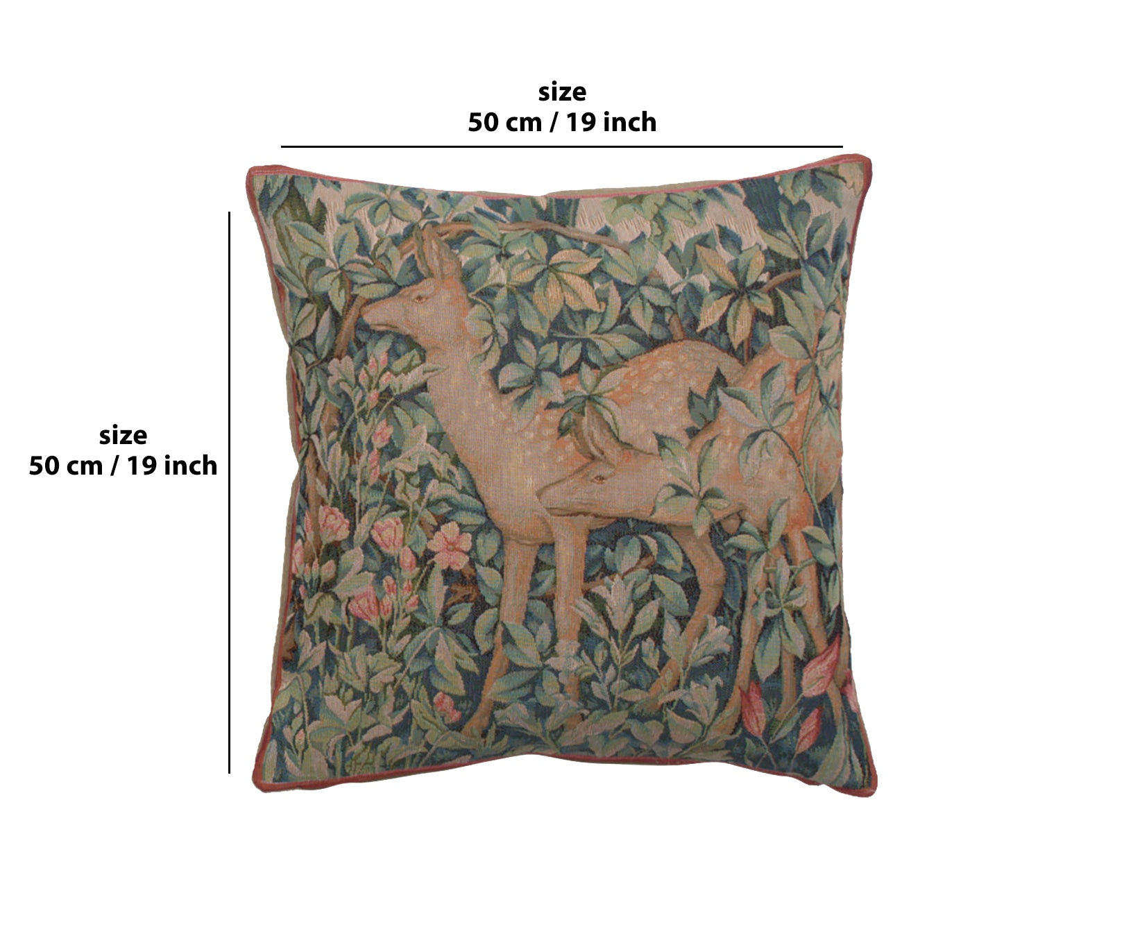 Two Does In A Forest Large French Tapestry Cushion by William Morris