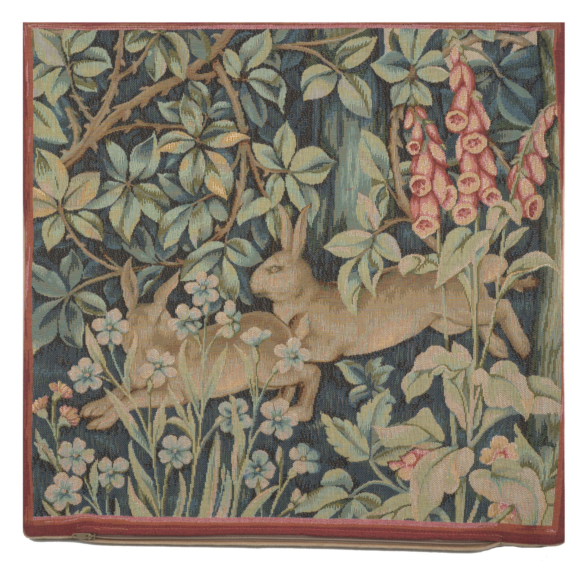 Two Hares In A Forest Large French Tapestry Cushion by William Morris