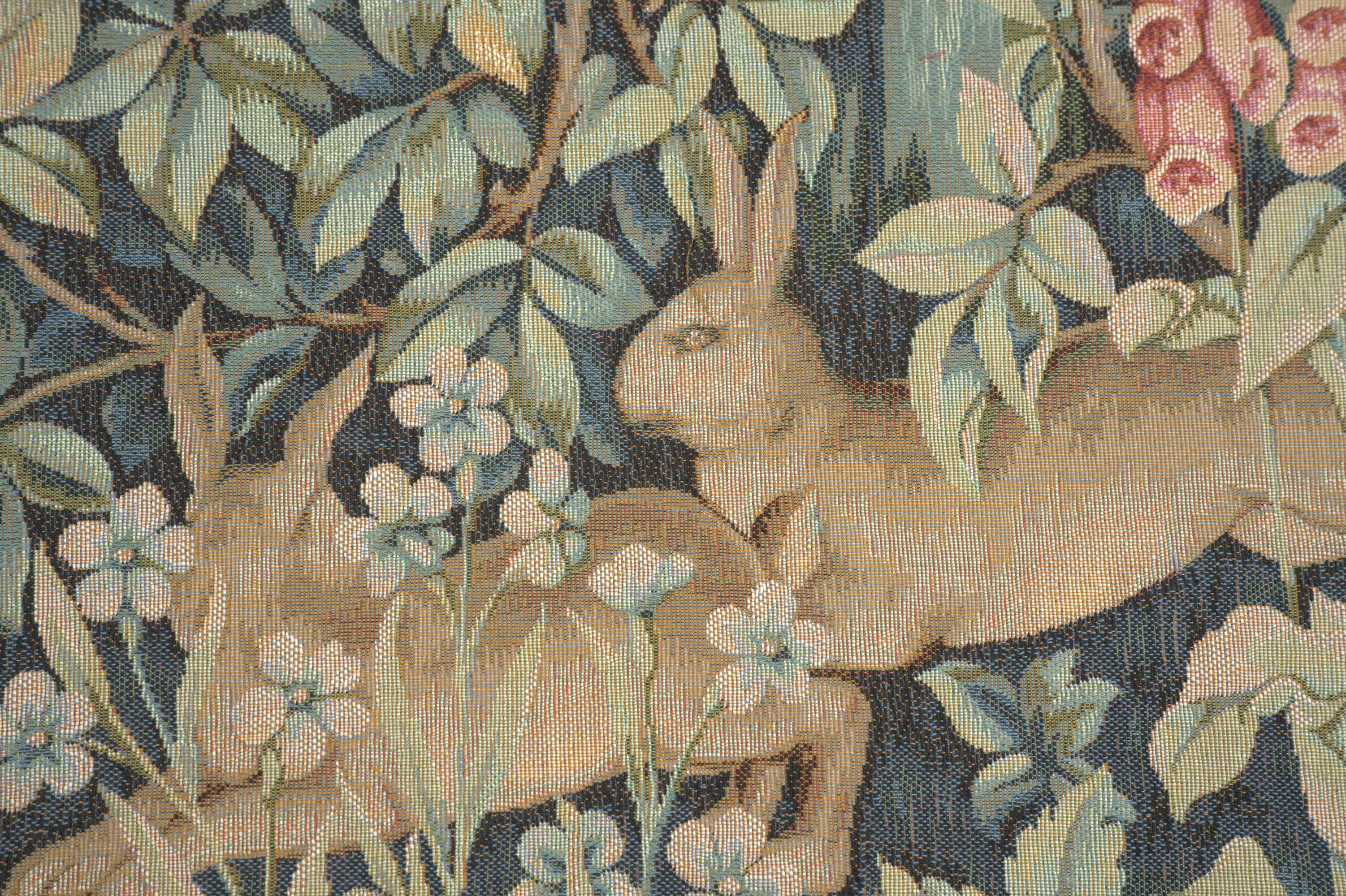 Two Hares In A Forest Large French Tapestry Cushion by William Morris