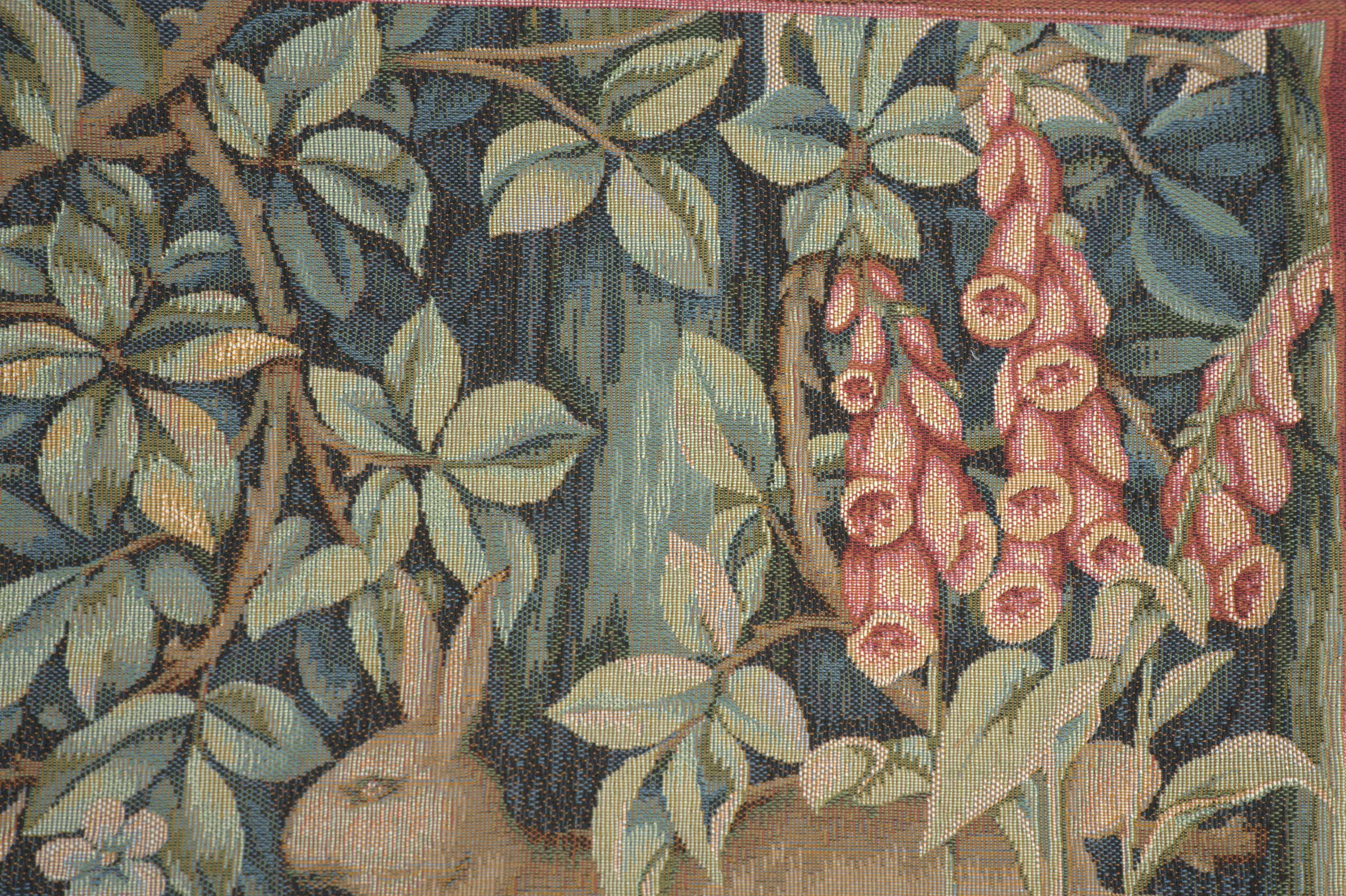 Two Hares In A Forest Large French Tapestry Cushion by William Morris