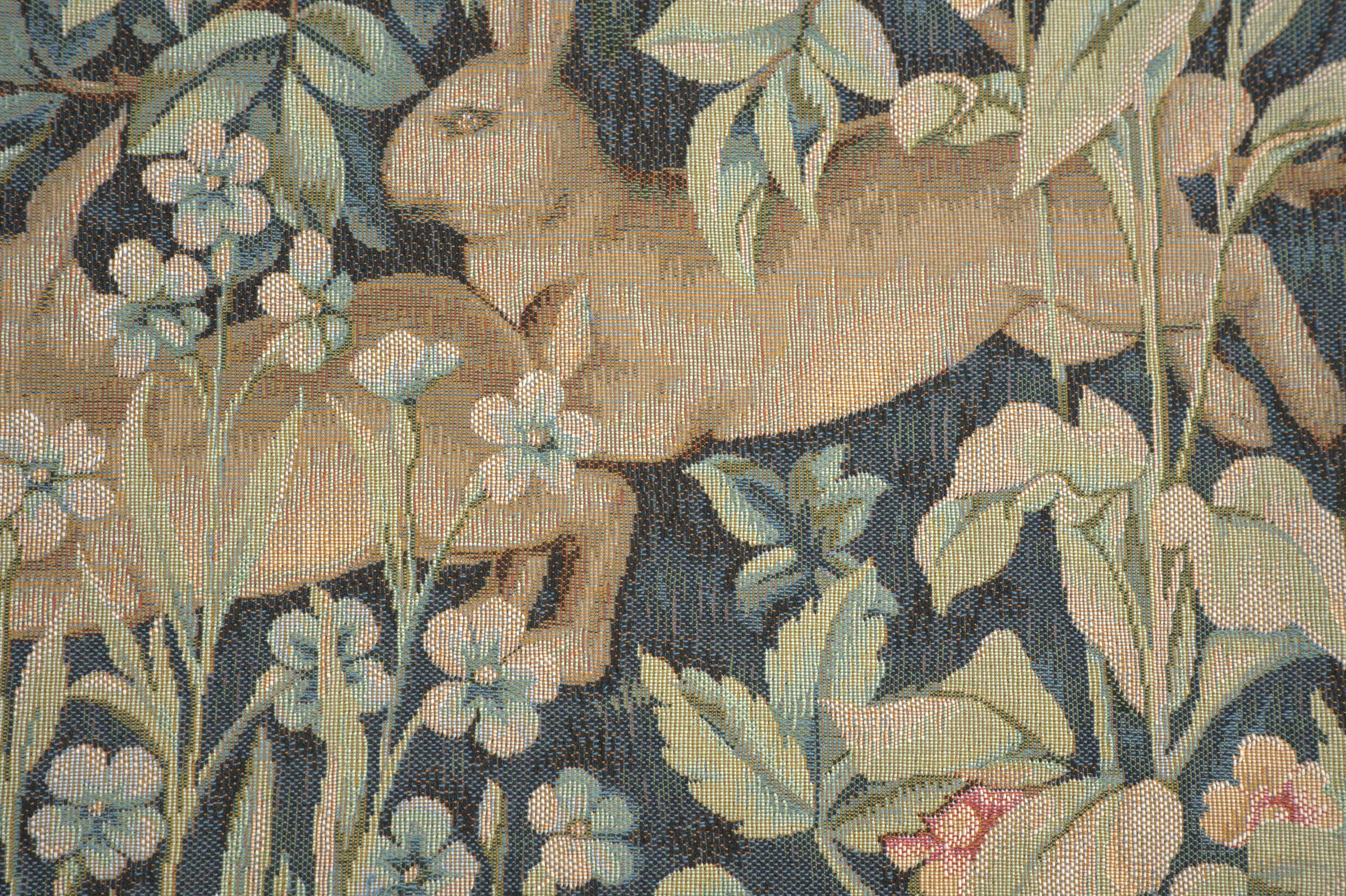 Two Hares In A Forest Large French Tapestry Cushion by William Morris