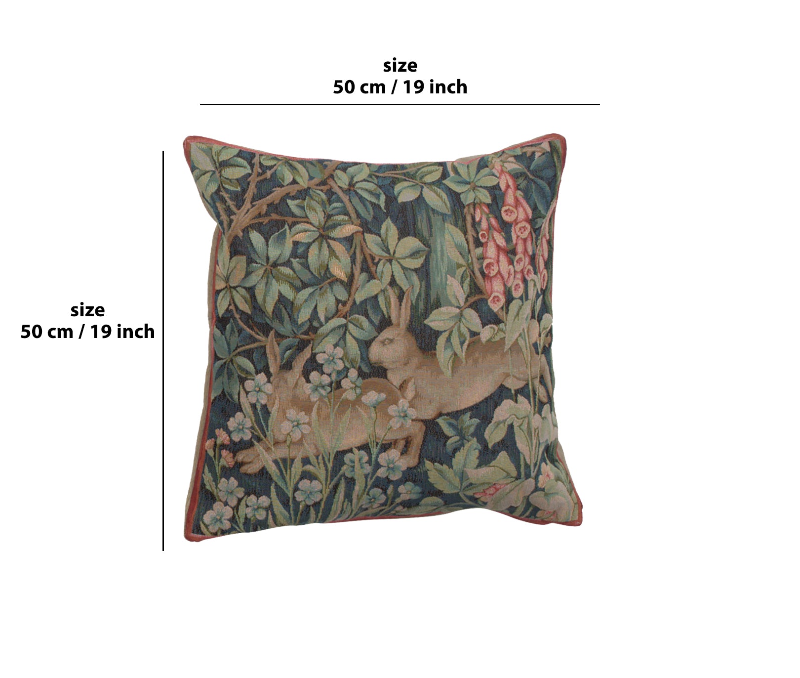 Two Hares In A Forest Large French Tapestry Cushion by William Morris