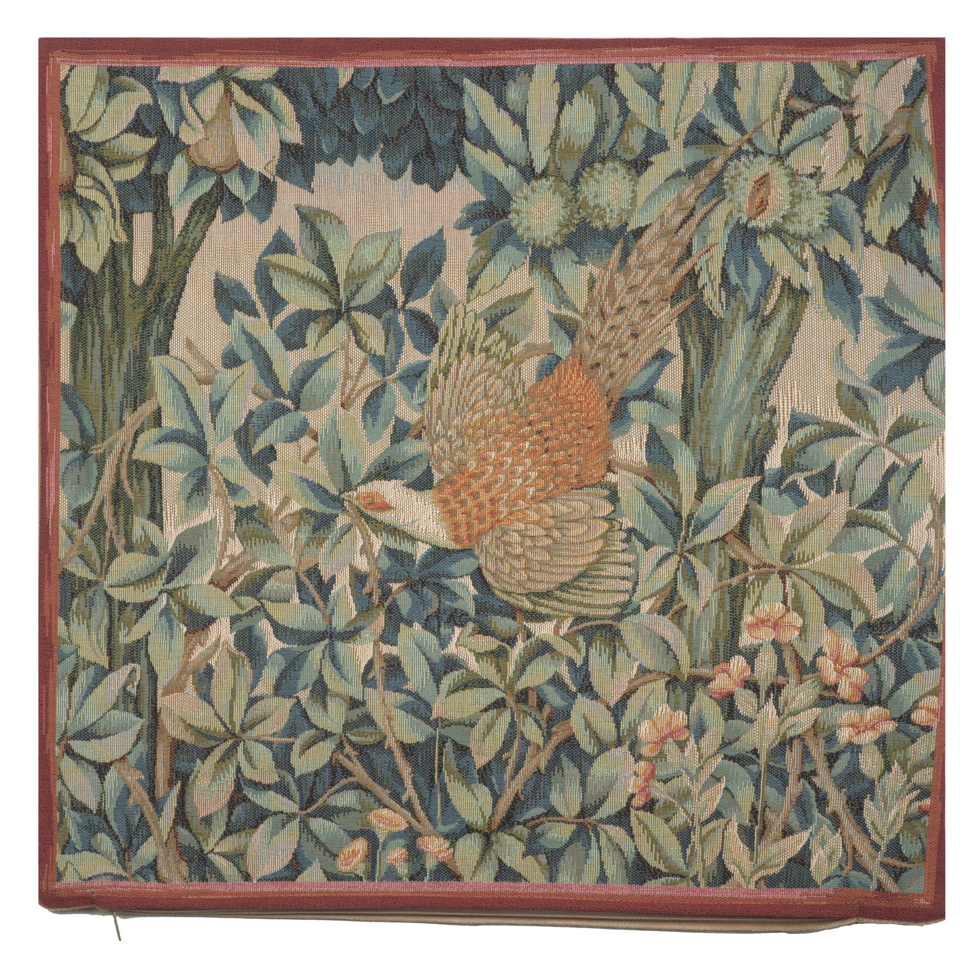 A Pheasant In A Forest Large French Tapestry Cushion by William Morris