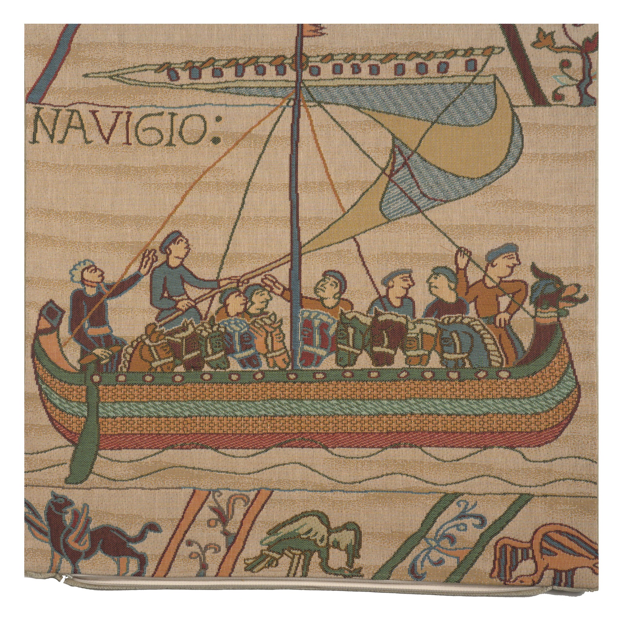 Bayeux The Boat Large French Tapestry Cushion