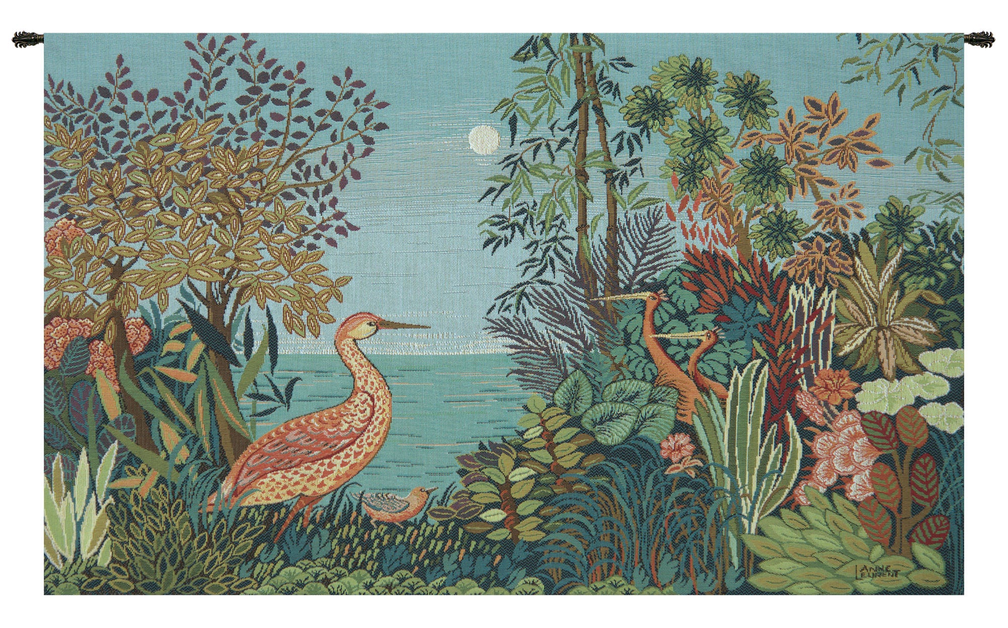 Paysage Heron Lac Foret French Tapestry