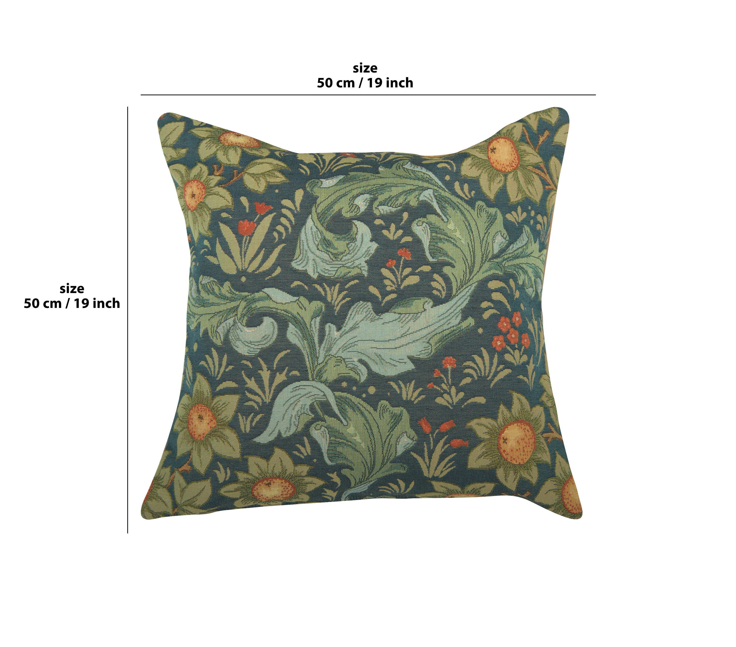 Arabesques w/Orange Tree Blue French Tapestry Cushion by William Morris