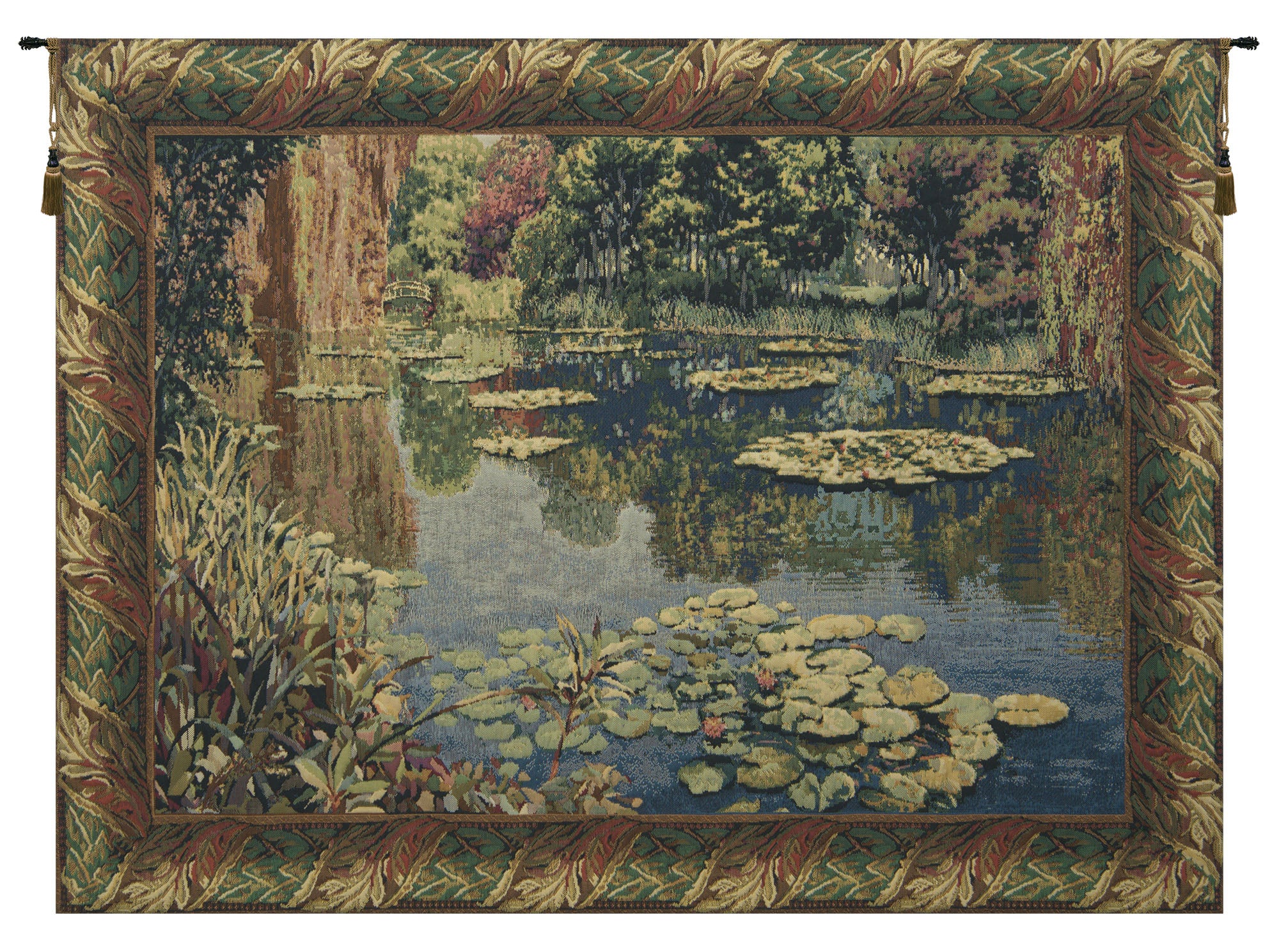 Lake Giverny With Classic Border Belgian Tapestry Wall Hanging by Claude Monet