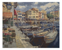 Tranquil Harbor View Stretched Wall Tapestry