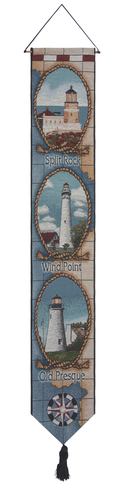 Lighthouses of the Great Lakes-Presque Tapestry Bell Pull