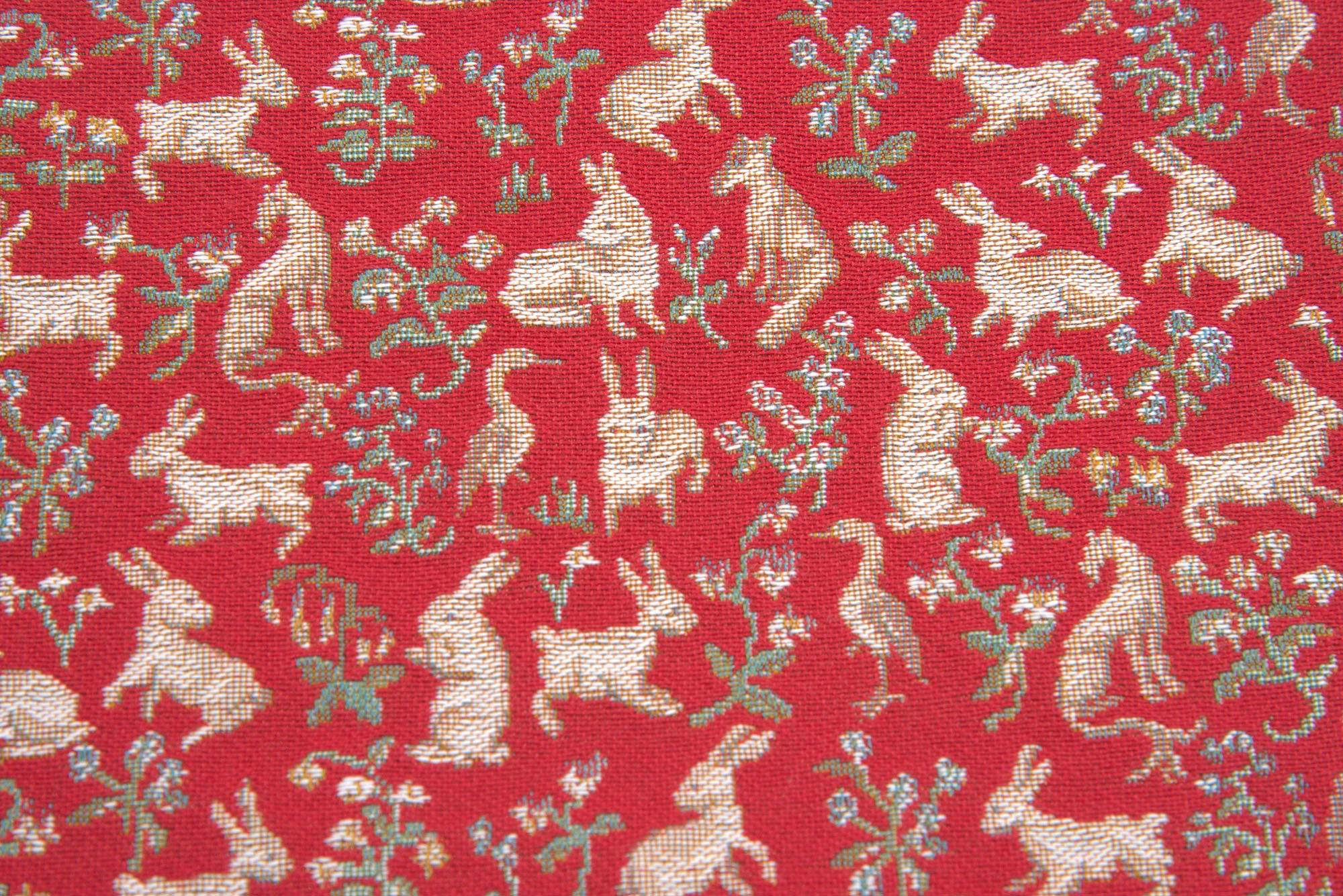 Mille Fleurs and Little Animals Red French Tapestry Cushion