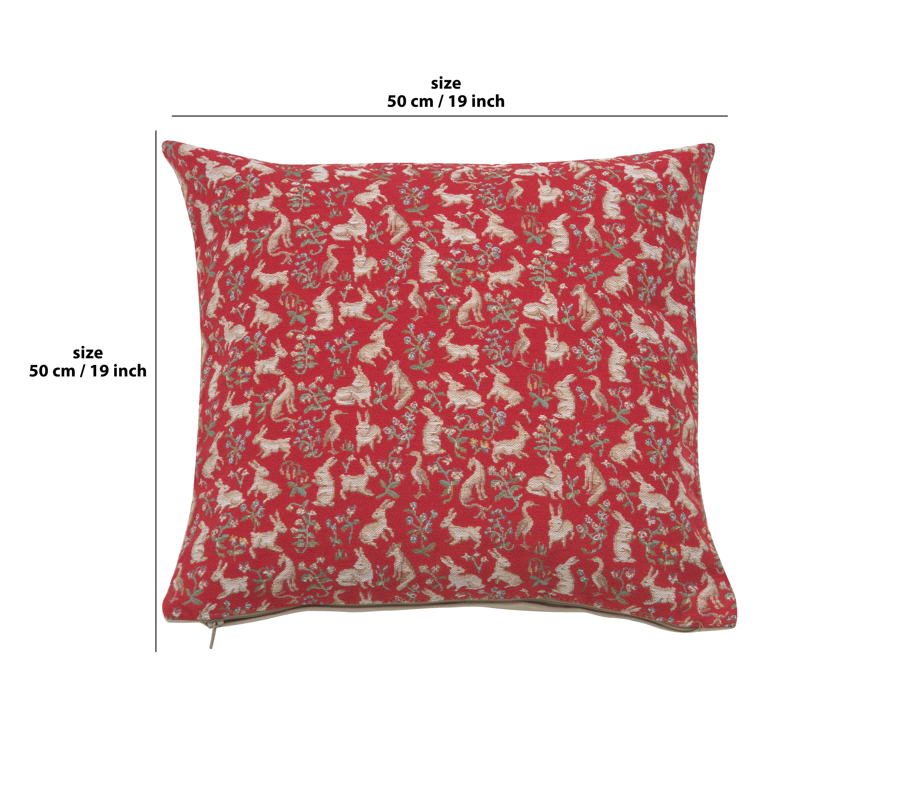 Mille Fleurs and Little Animals Red French Tapestry Cushion