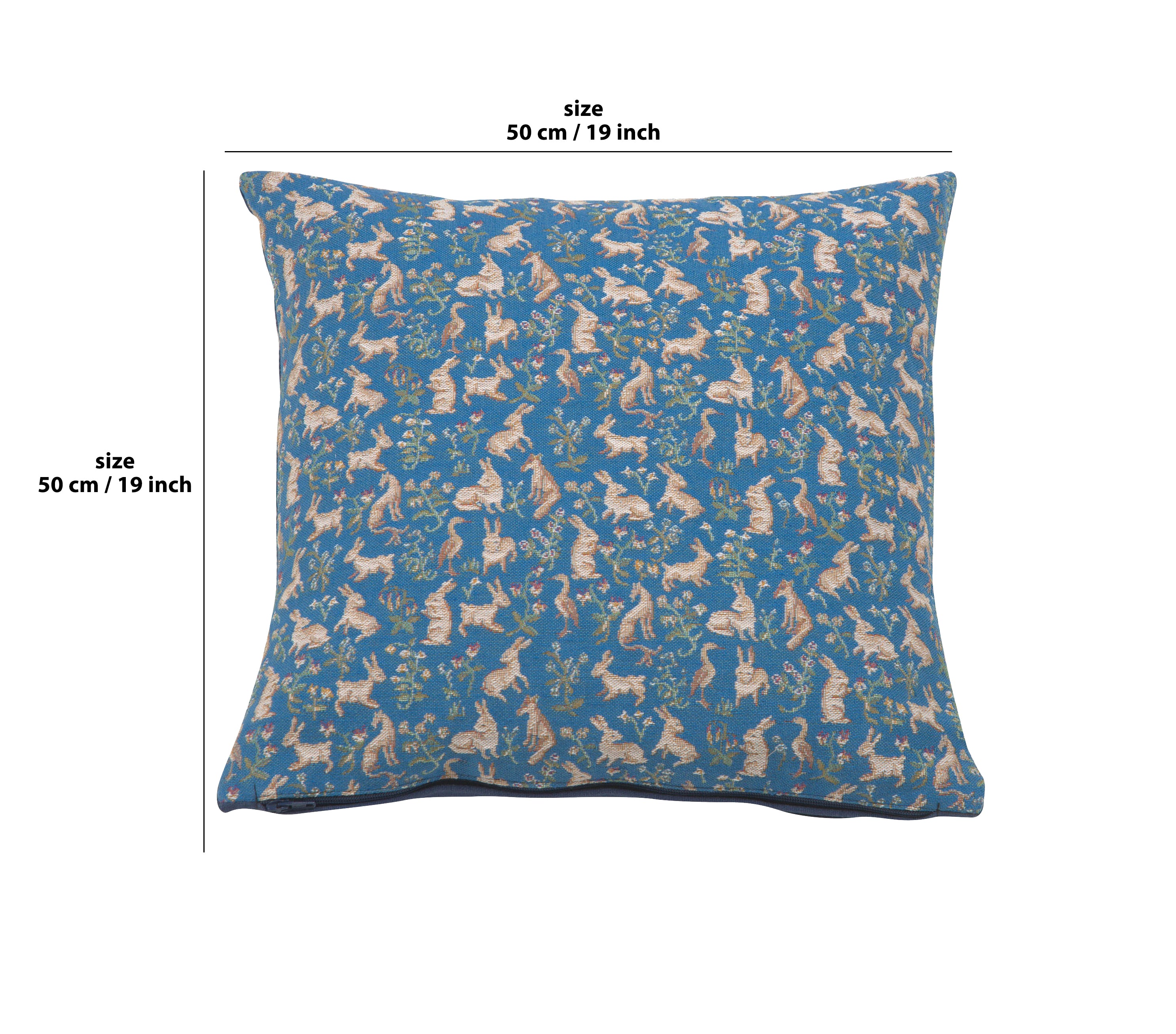 Mille Fleurs and Little Animals Blue French Tapestry Cushion