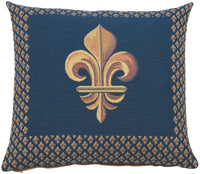 Framed Fleur de Lys Blue French Tapestry Cushion