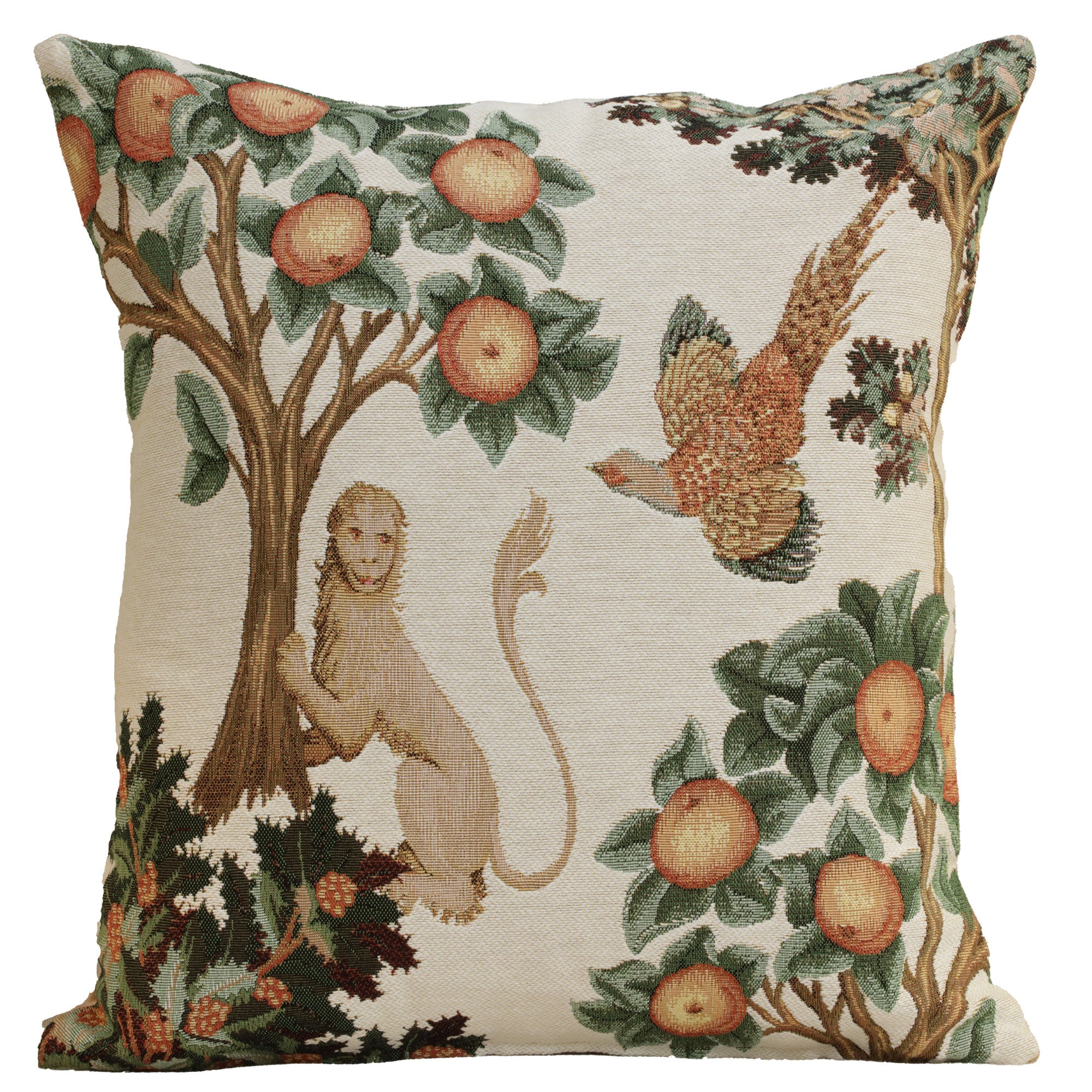 Lion and Pheasant Forest White French Tapestry Cushion