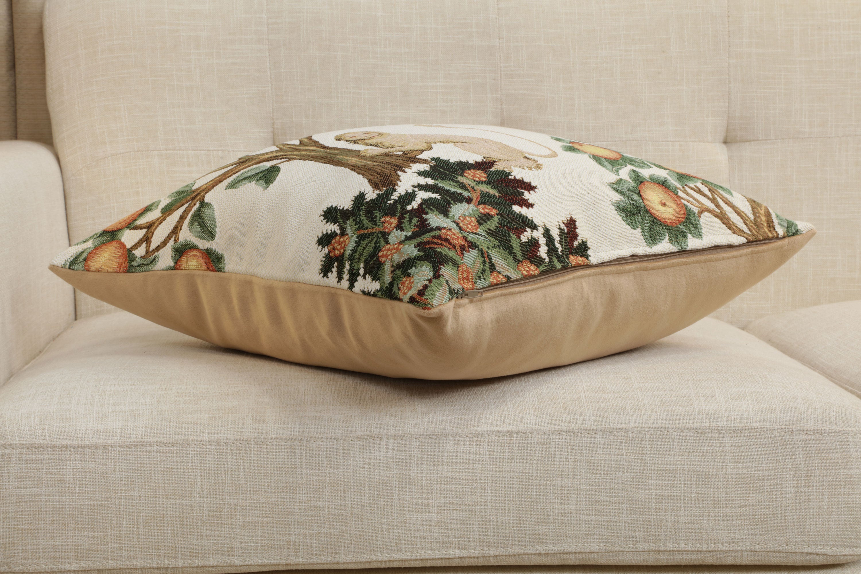 Lion and Pheasant Forest White French Tapestry Cushion