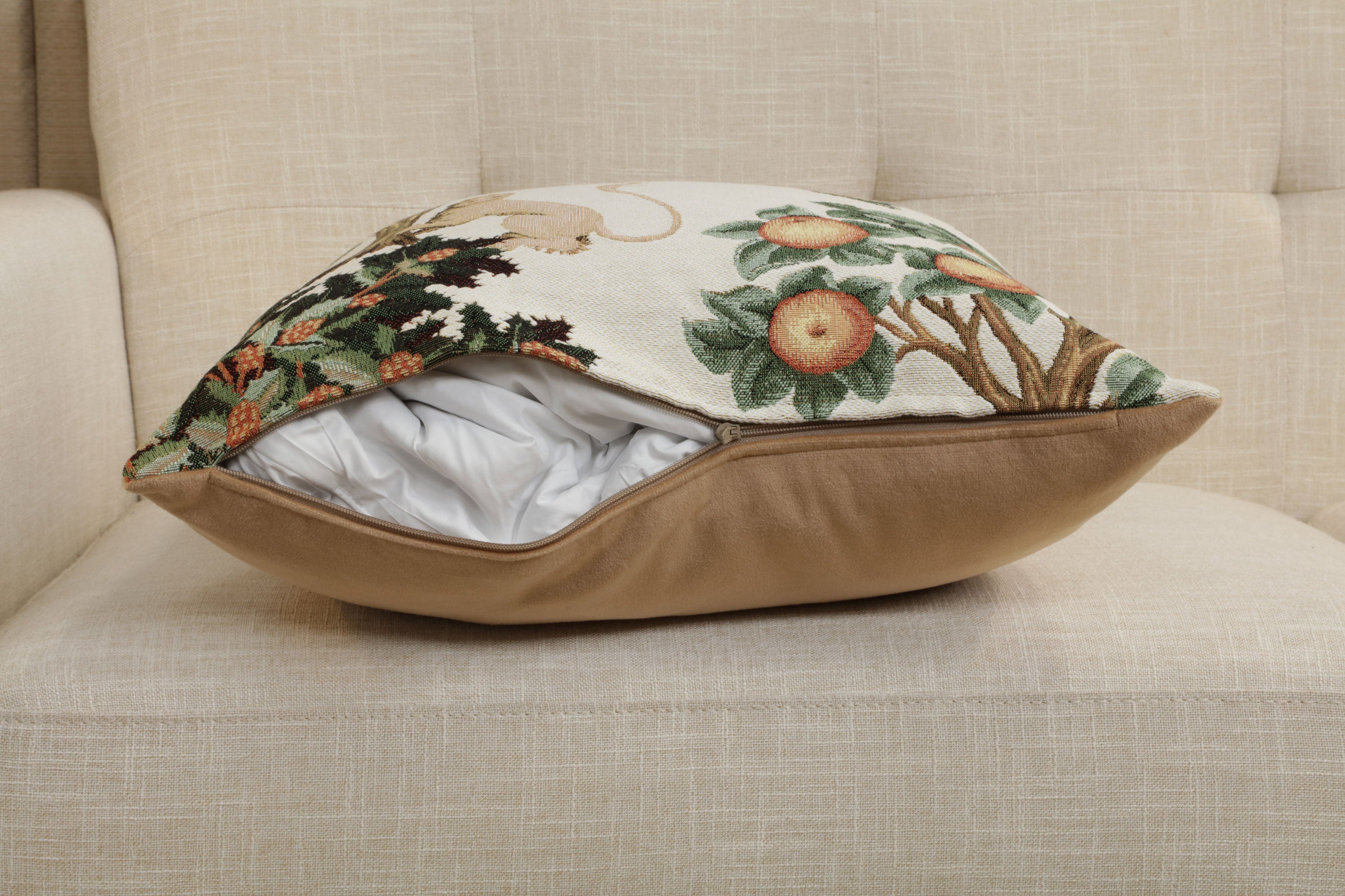 Lion and Pheasant Forest White French Tapestry Cushion