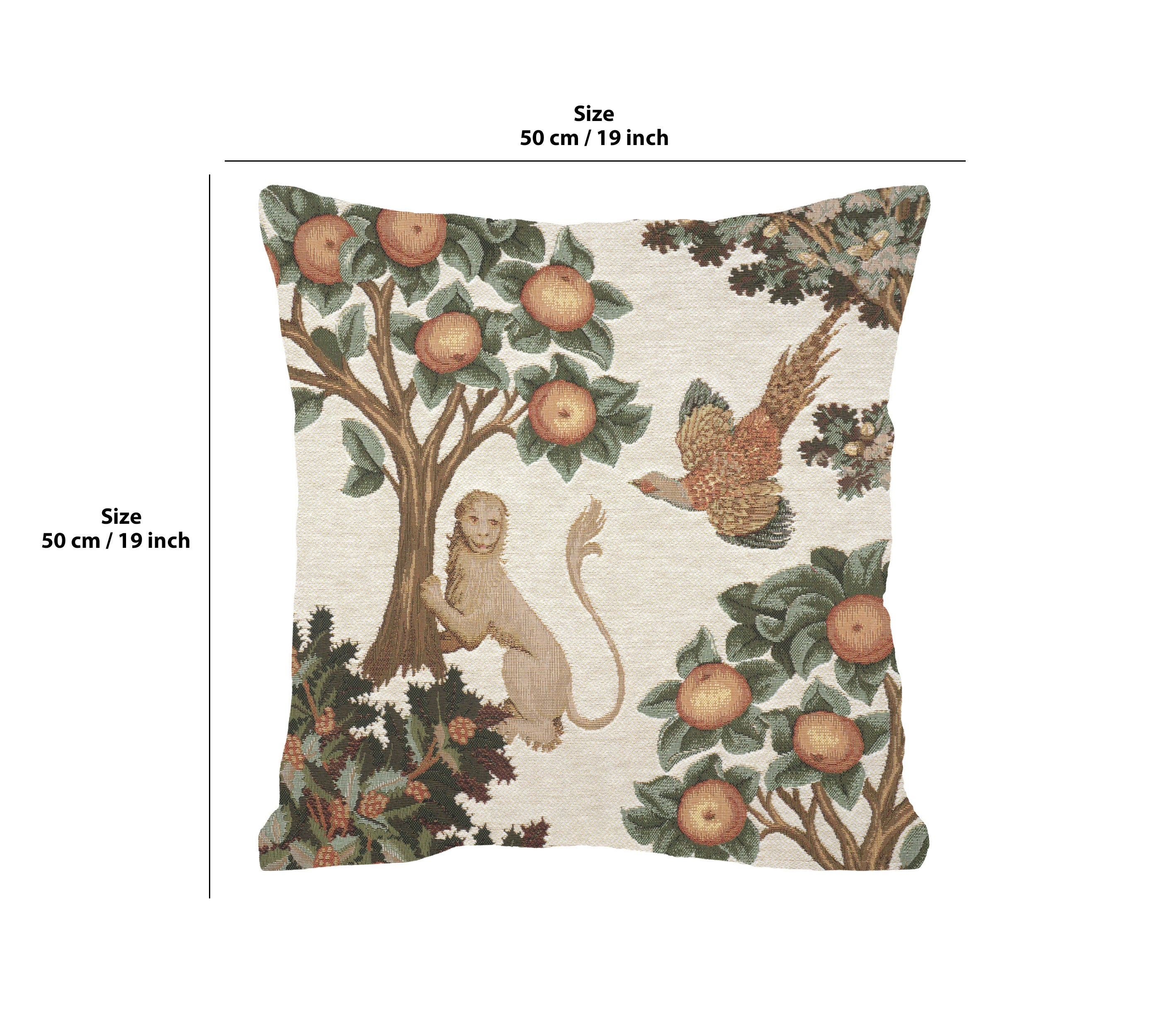 Lion and Pheasant Forest White French Tapestry Cushion