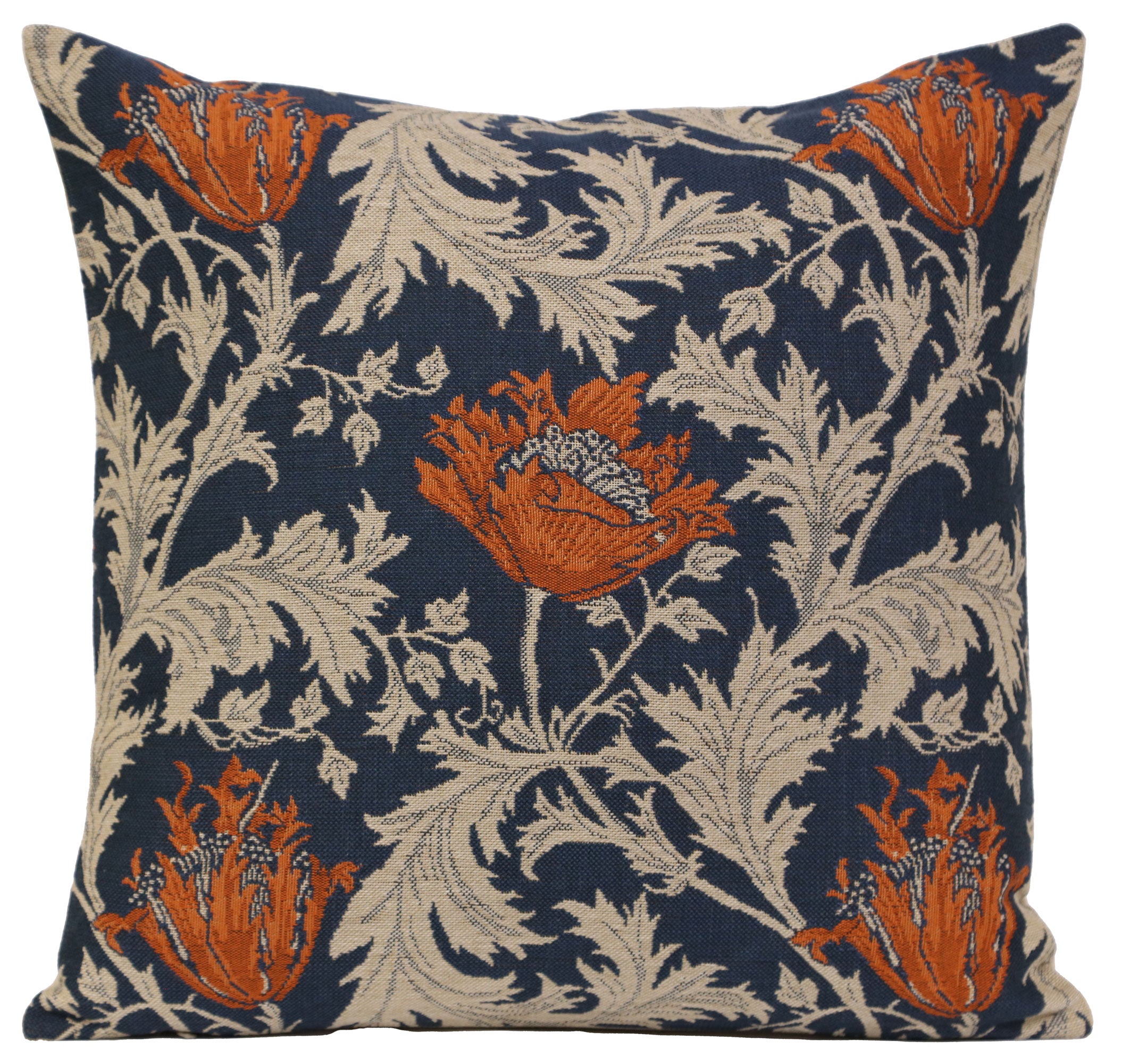 Anemone Blue Rust Belgian Cushion Cover by William Morris