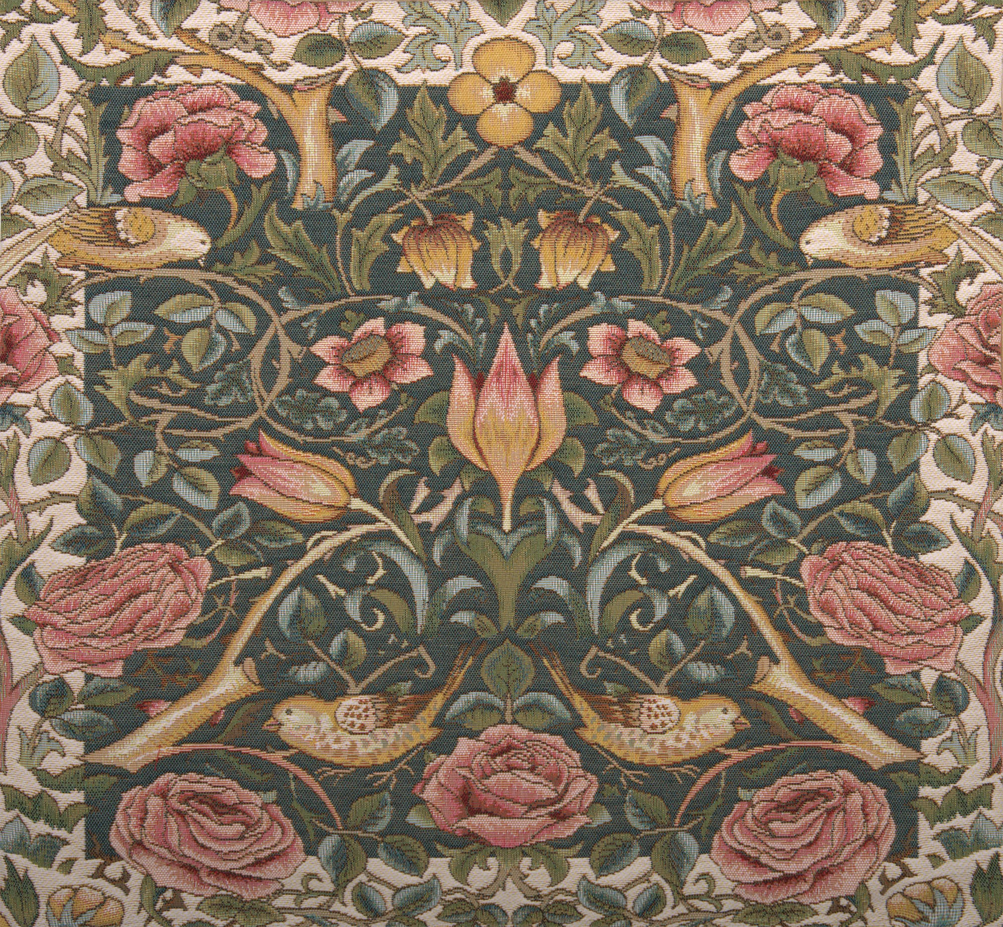 Roses and Birds Blue French Tapestry Cushion by William Morris