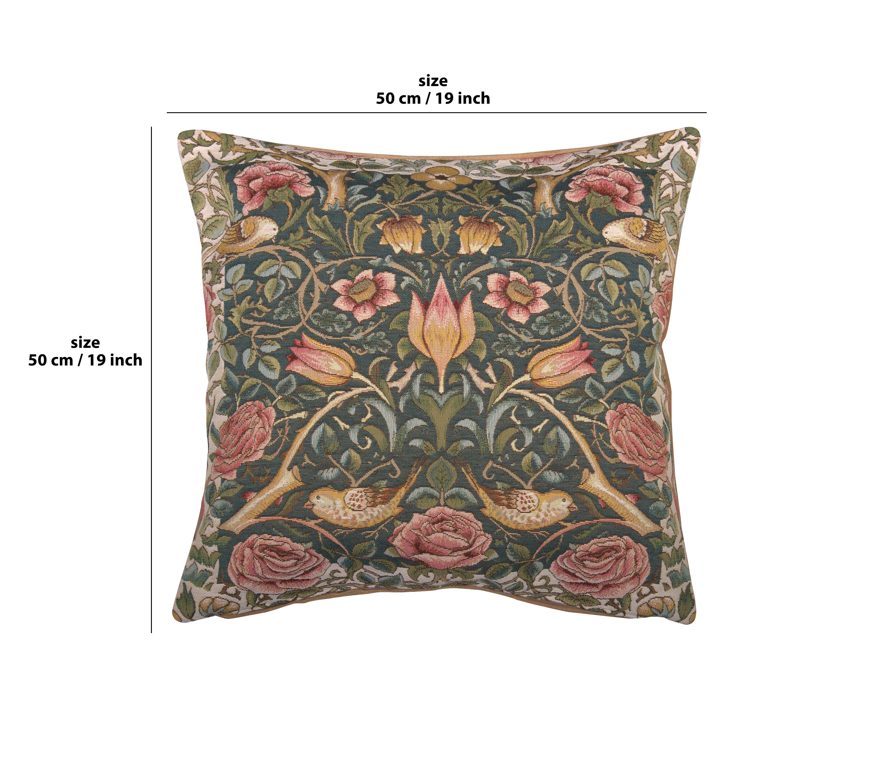 Roses and Birds Blue French Tapestry Cushion by William Morris