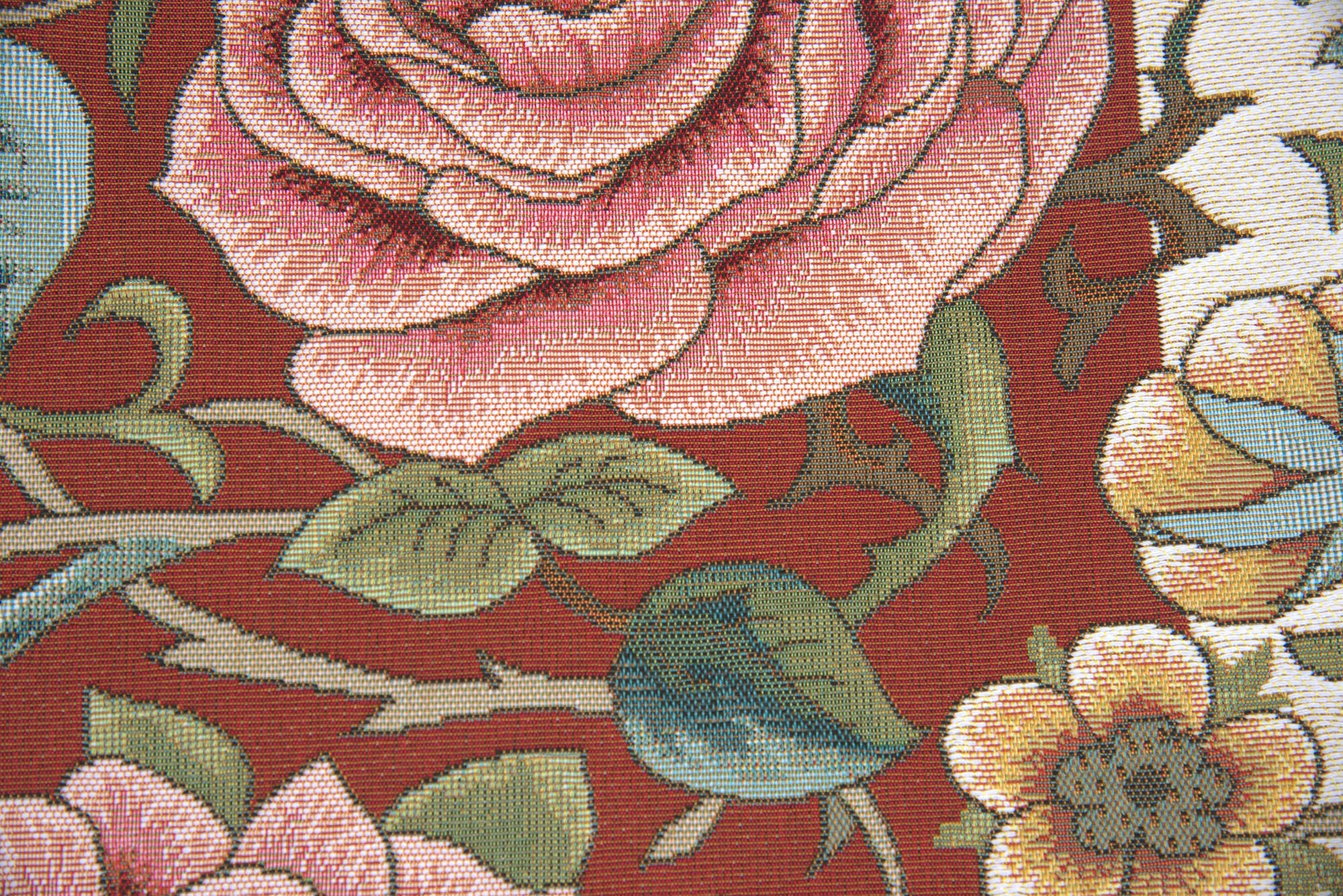 Zoom Bird and Roses Red French Tapestry Cushion by William Morris