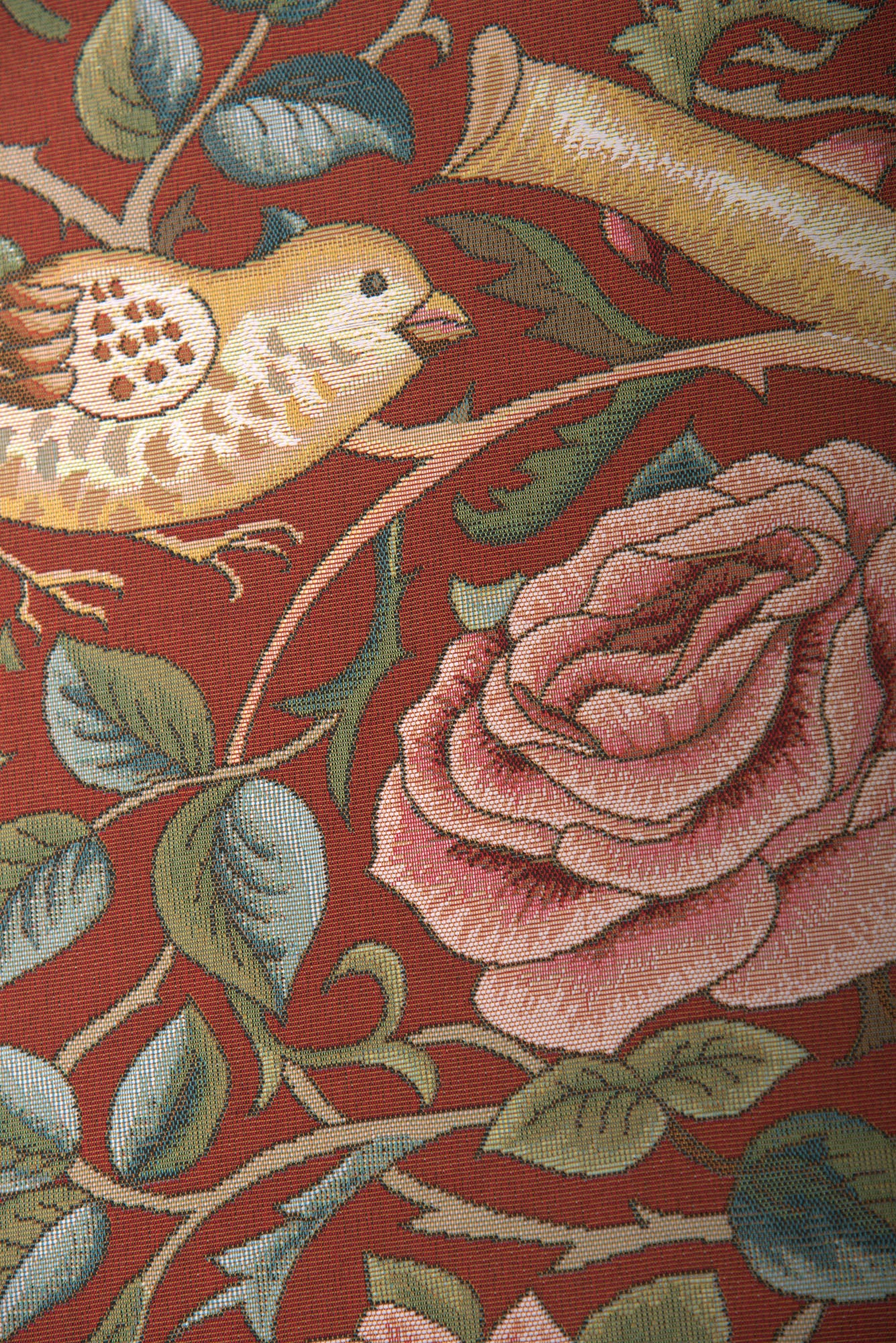 Roses and Birds II Red French Tapestry Table Runner