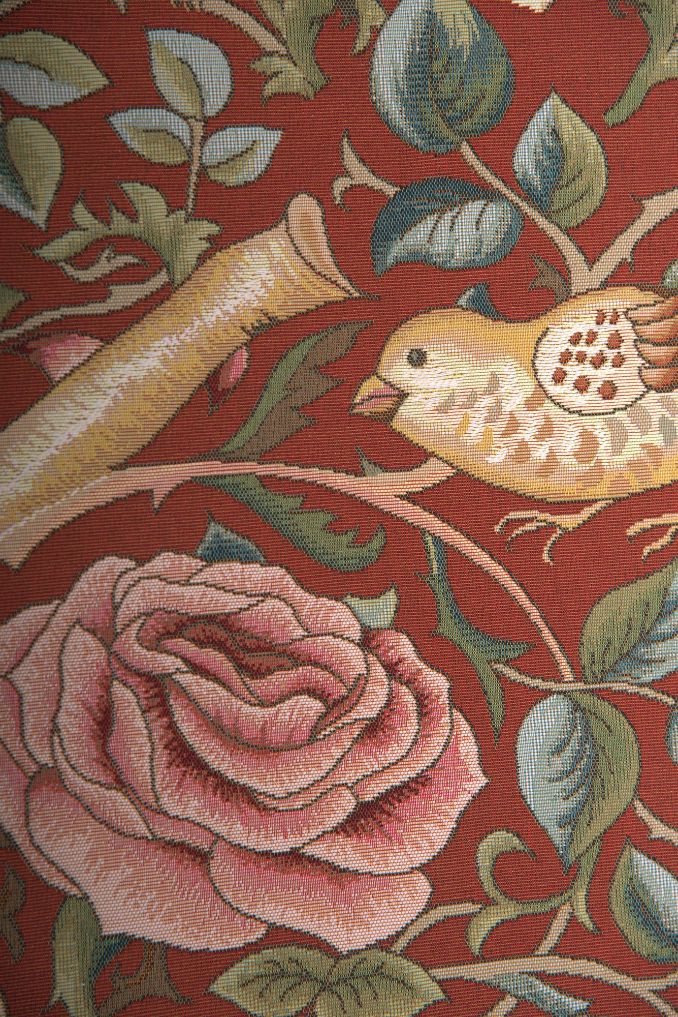 Roses and Birds II Red French Tapestry Table Runner