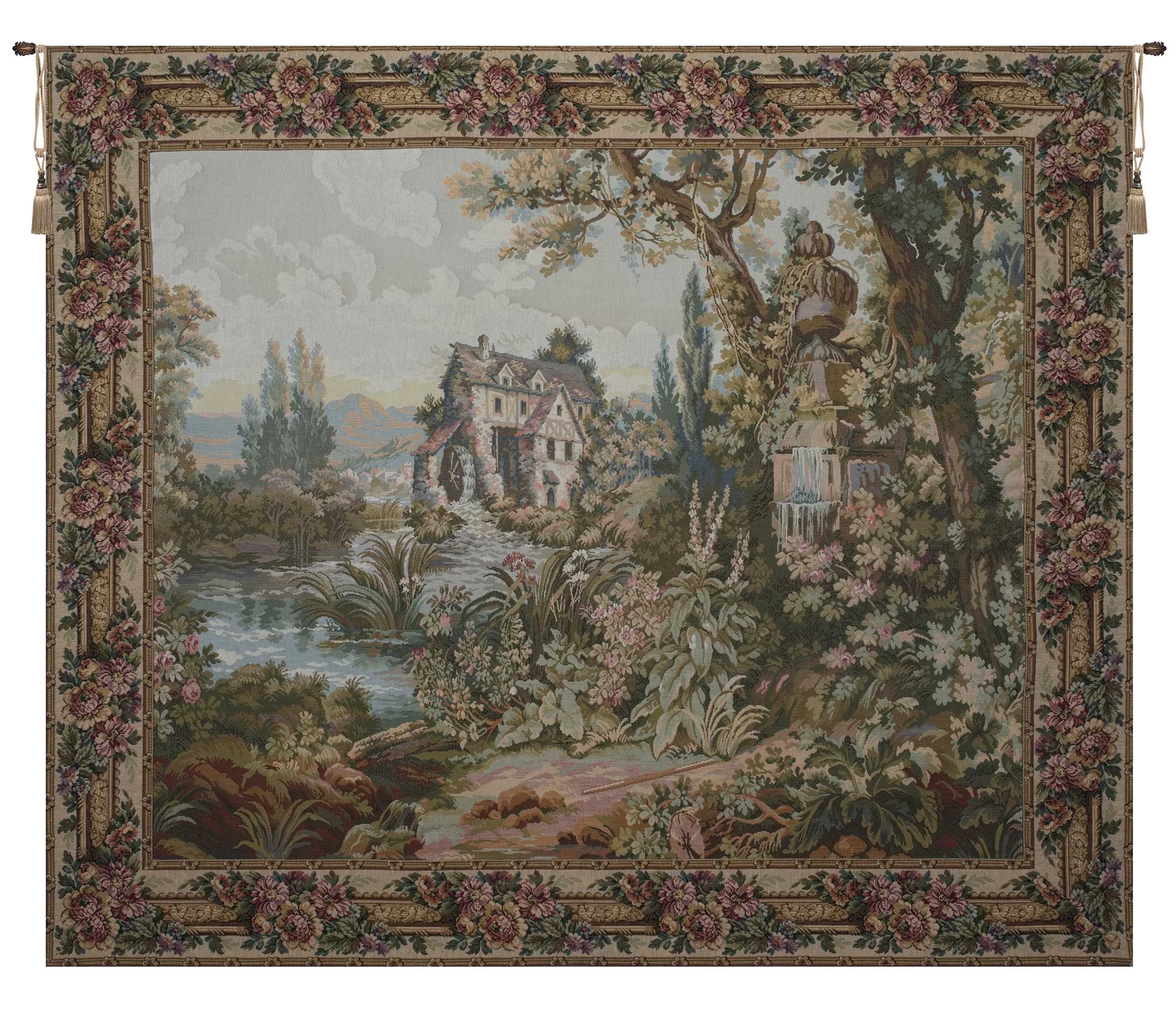 Old Mill Gold with Trellis Border Italian Tapestry