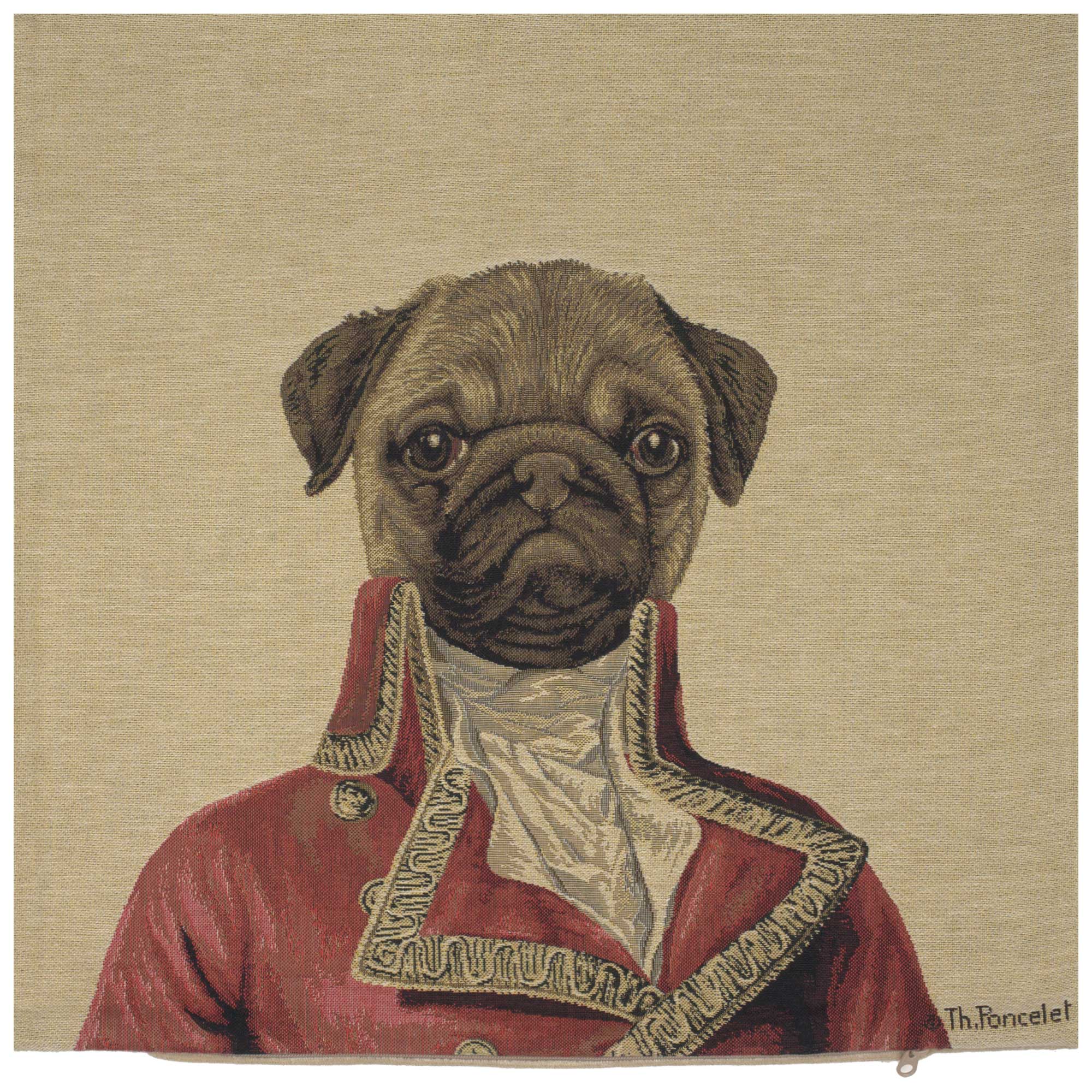 Commodore Pug Red European Cushion Cover by Thierry Poncelet