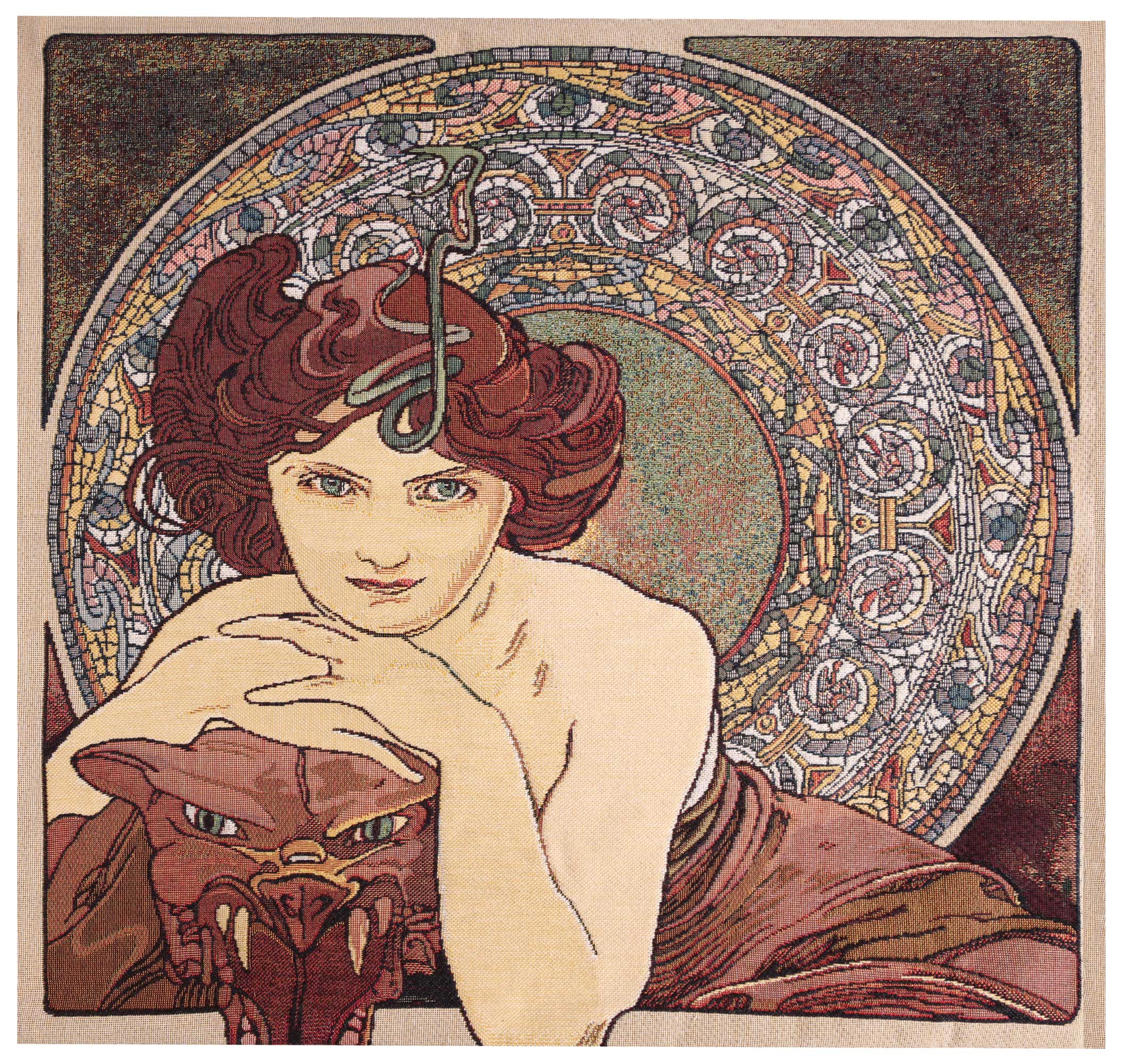 Mucha Emeraude I European Cushion Cover by Alphonse Mucha