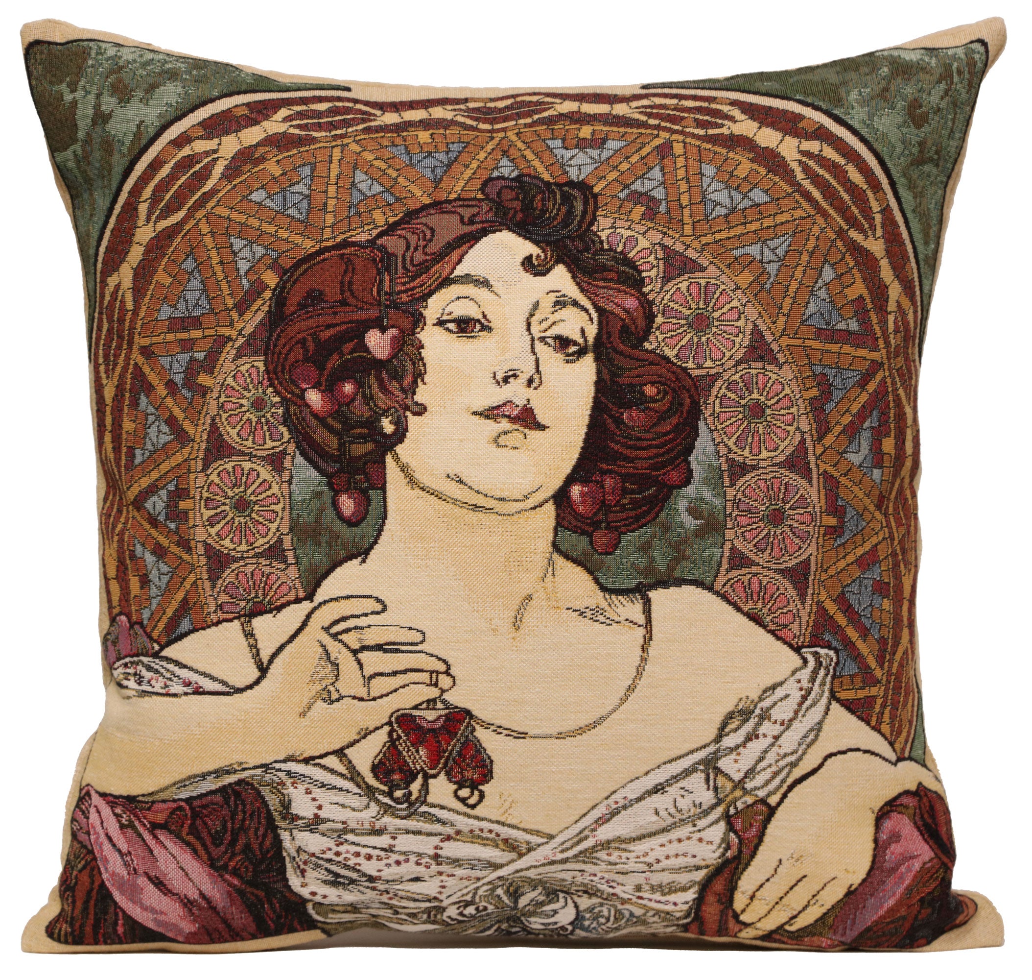 Mucha Rubis Stone I European Cushion Cover by Alphonse Mucha