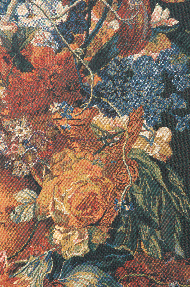 Terracotta Floral Bouquet Black Belgian Tapestry Wall Hanging by Jan Van Huysum