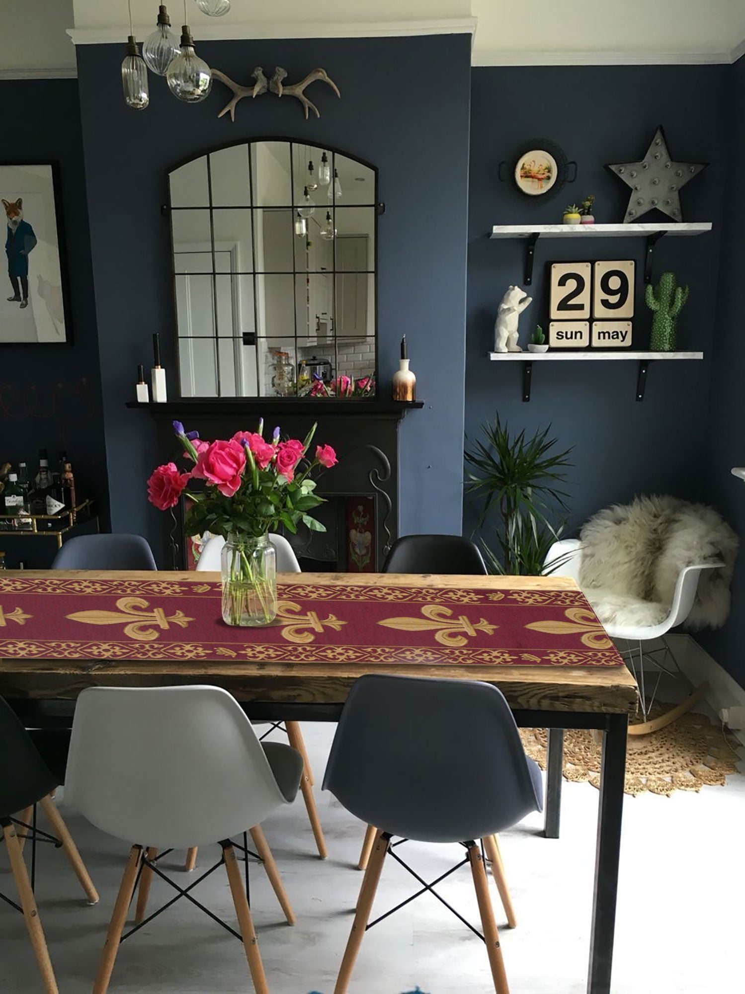 Fleur de Lys Red TR European Table Runner