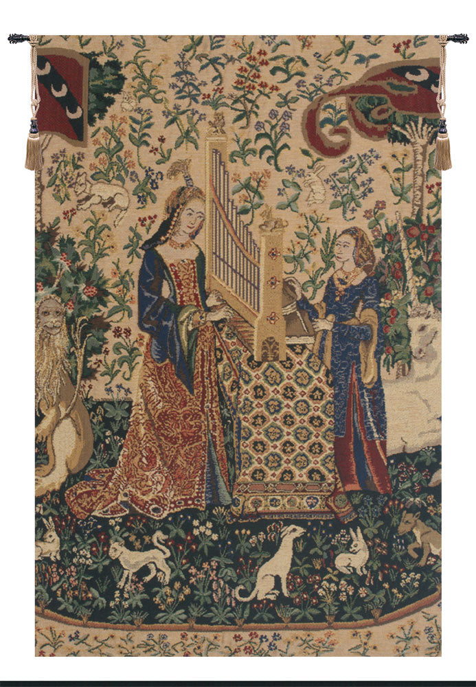 Lady and the Organ, Beige  Belgian Tapestry