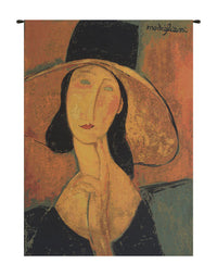 Jeanne Hebuterne in a Large Hat European Tapestry by Amedeo Modigliani