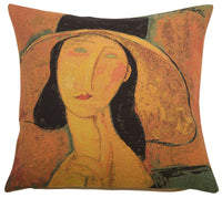 Jeanne Hebuterne in a Large Hat I European Cushion Cover by Almedo Modigliani