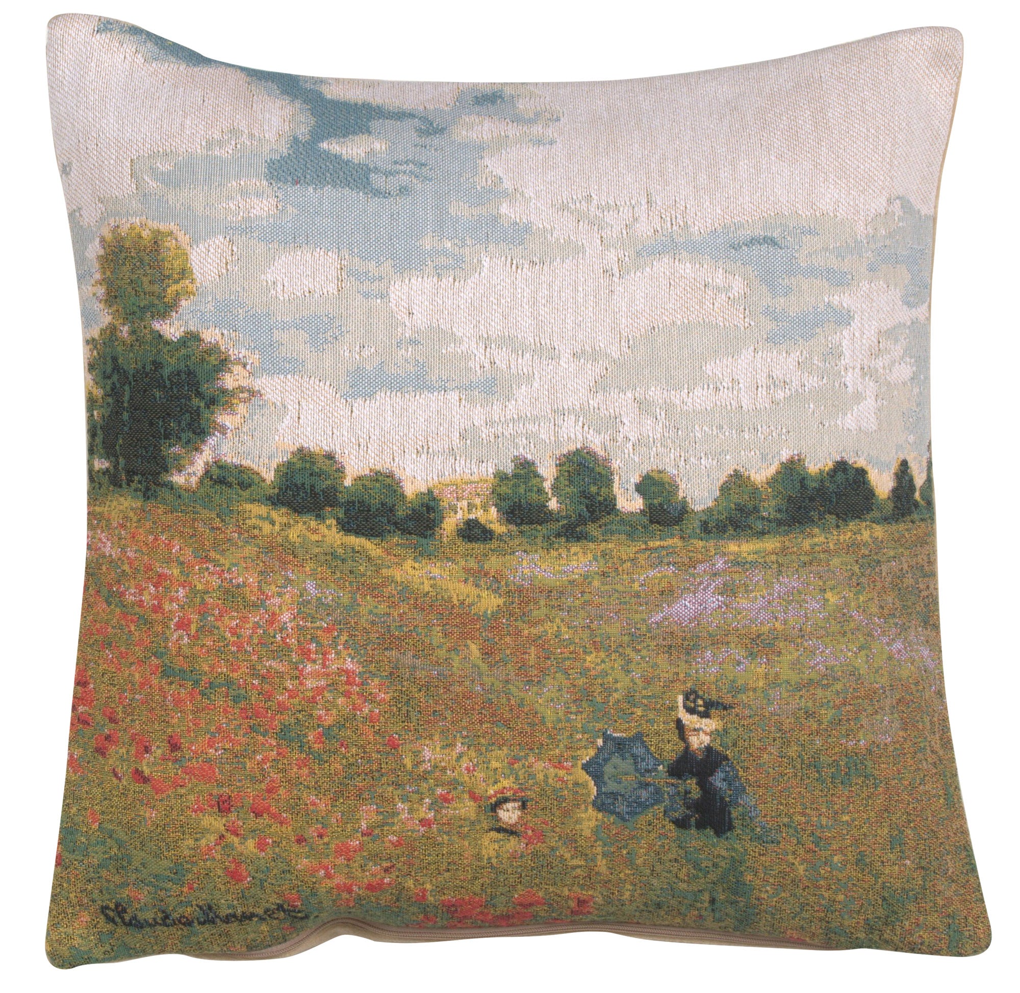 Monet's Poppy Field European Cushion Cover by Claude Monet